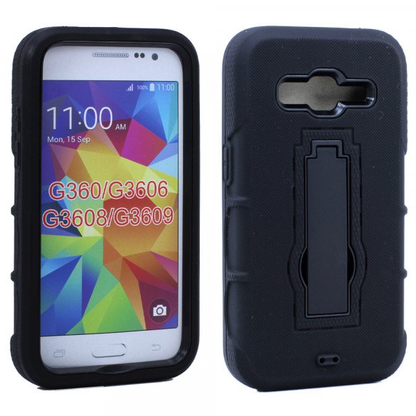 Wholesale Samsung Galaxy Prevail LTE G360 Armor Hybrid Stand Case (Black)